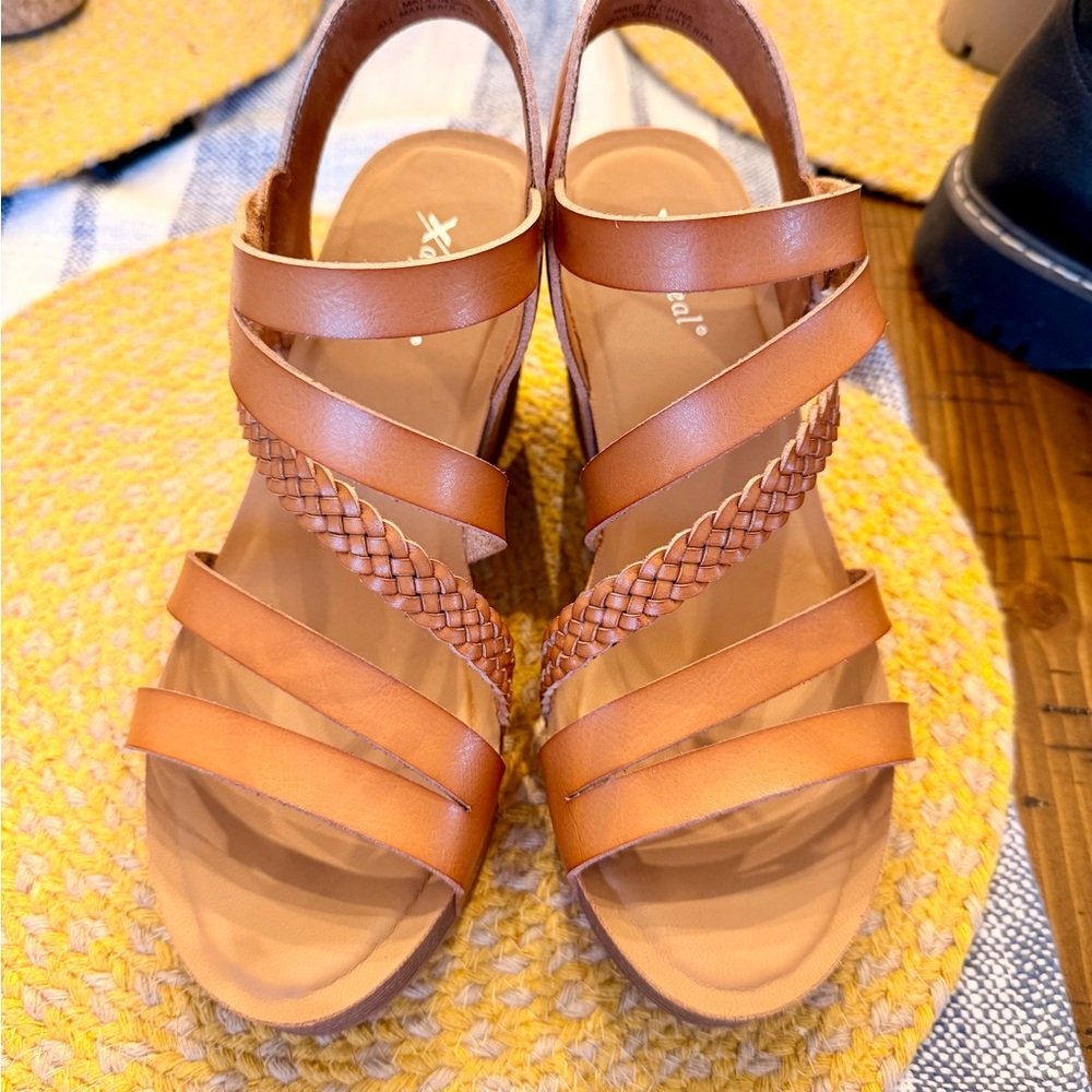 Tan Strappy Wedge Sandals - Women